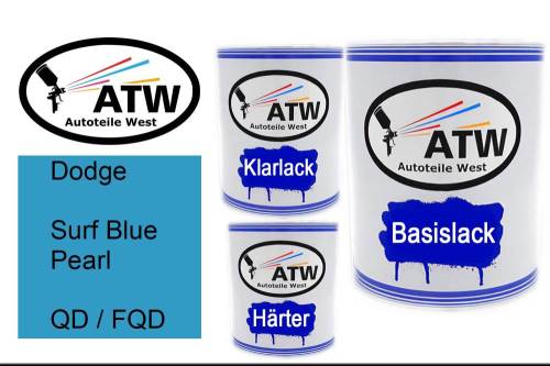 Dodge, Surf Blue Pearl, QD / FQD: 1L Lackdose + 1L Klarlack + 500ml Härter - Set, von ATW Autoteile West.